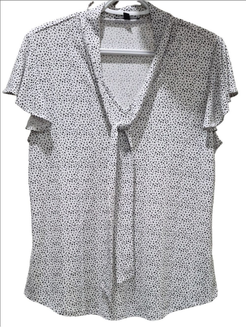 Adrianna Papell Speckled Print Tie-Neck Flutter Sleeve Blouse Size M